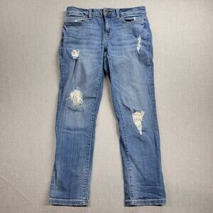 Tommy Hilfiger Women's Boyfriend Jeans 2 Blue Distressed Straight Leg Denim